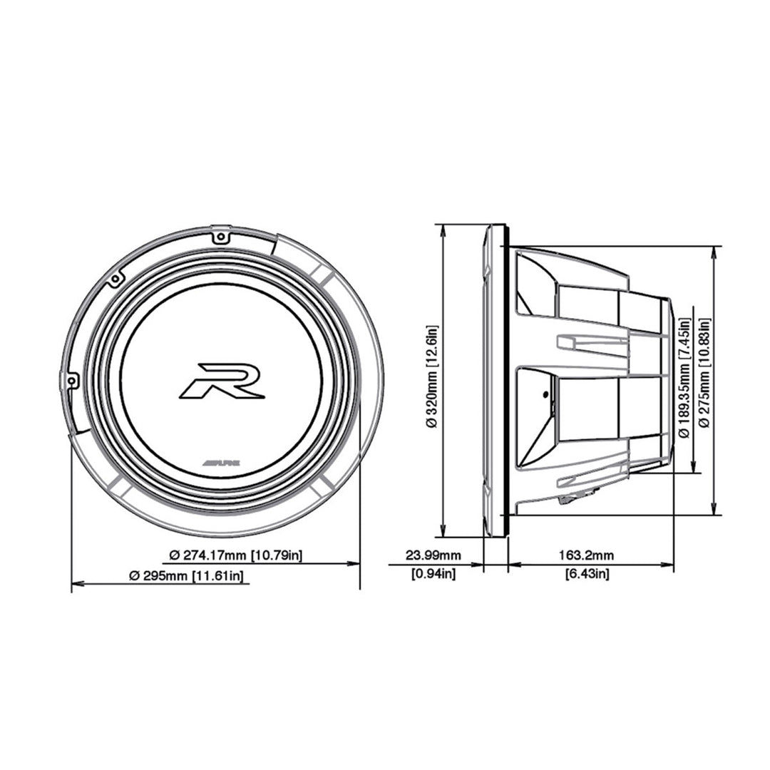 Alpine R2-W12D2 R-Series 12" 2-Ohm Subwoofer – 750W RMS, Dual Voice Coil