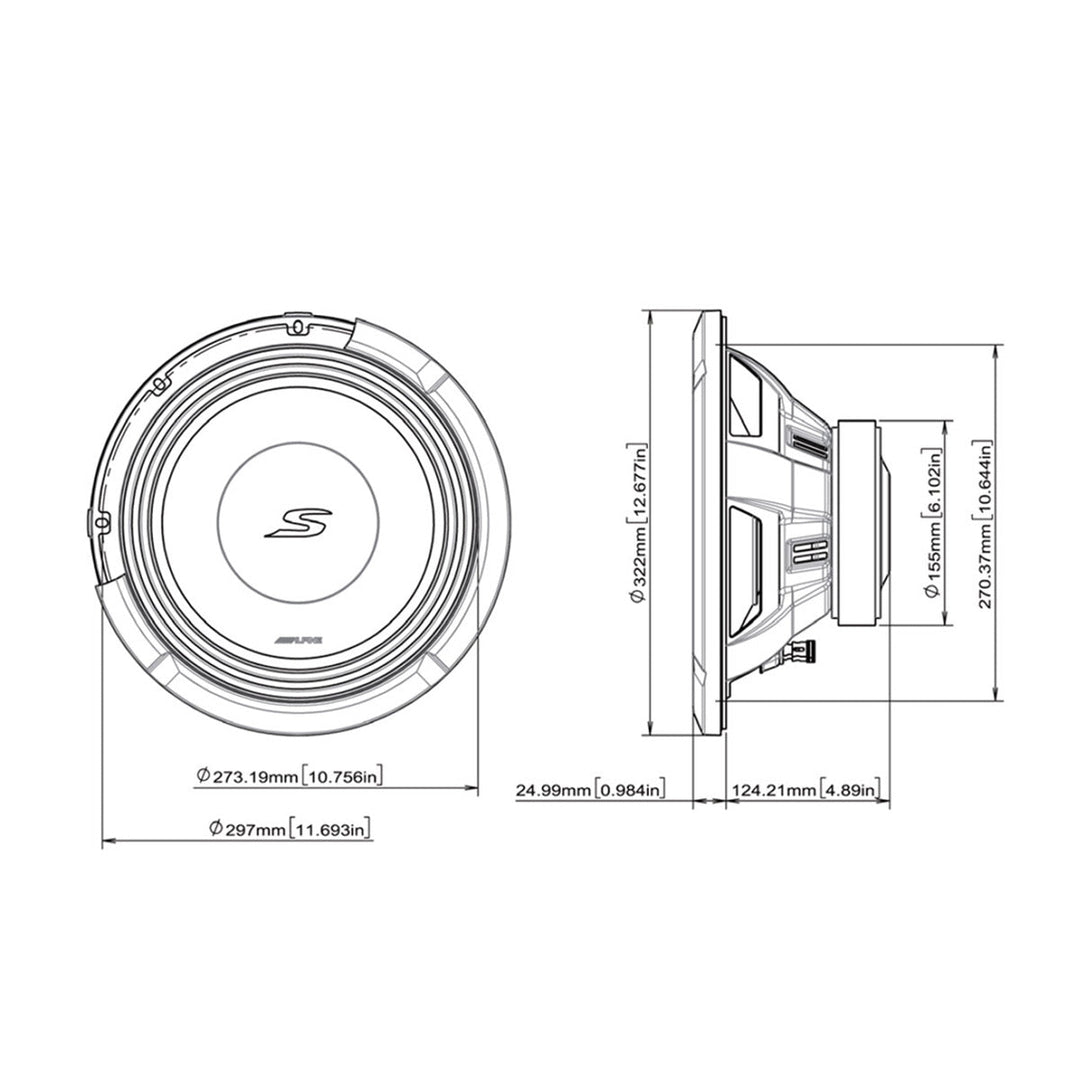 Alpine S2-W12D4 S-Series 12" 4-Ohm Subwoofer – Each – 300W RMS