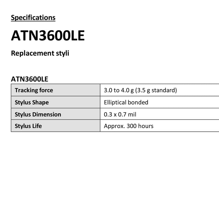 Audio-Technica Elliptical Replacement Stylus for AT-LP60X, Denon DP-300F, Sony PS-LX310BT ATN3600LE