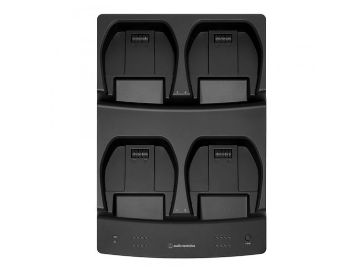 Audio-Technica ES Wireless 4-Bay charging station. Compatible with ESW Deskstand and/or Boundary Transmitters ESW-CHG5AD