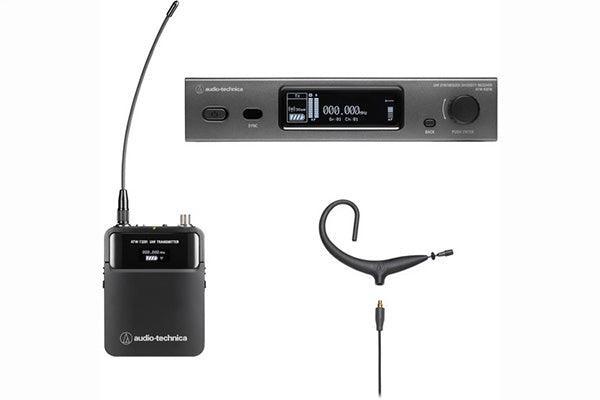 Audio-Technica ATW-3211/893XEE1 3000 Series Wireless System (4th gen) includes: ATW-R3210 receiver and ATW-T3201 body-pack transmitter with BP893xcH MicroEarset omnidirectional condenser headworn microphone, 530-590 MHz