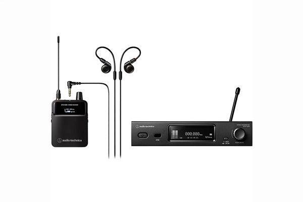 Audio-Technica ATW-3255DF2  3000 Series Wireless In-Ear Monitor System includes: ATW-T3205 rack-mount transmitter and ATW-R3250 body-pack receiver, with ATH-E40 professional in-ear monitor headphones, 470-608 MHz